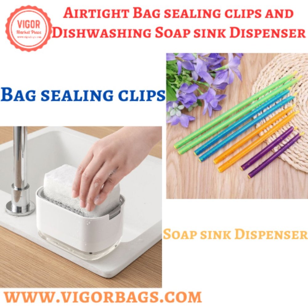 Airtight Bag sealing clips and Dishwashing Soap sink Dispenser